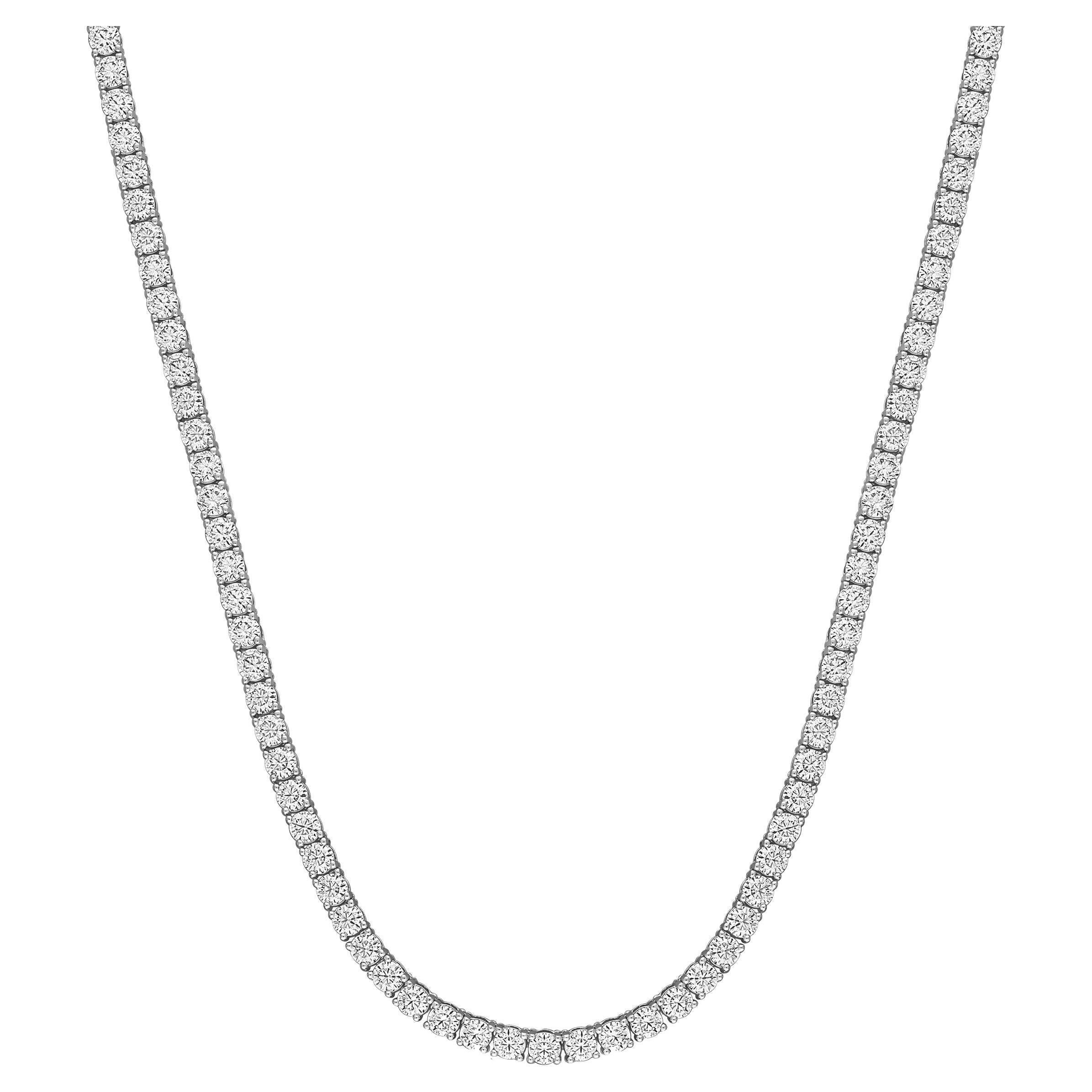 18 Carat Diamond Tennis Necklace in 14K White Gold For Sale