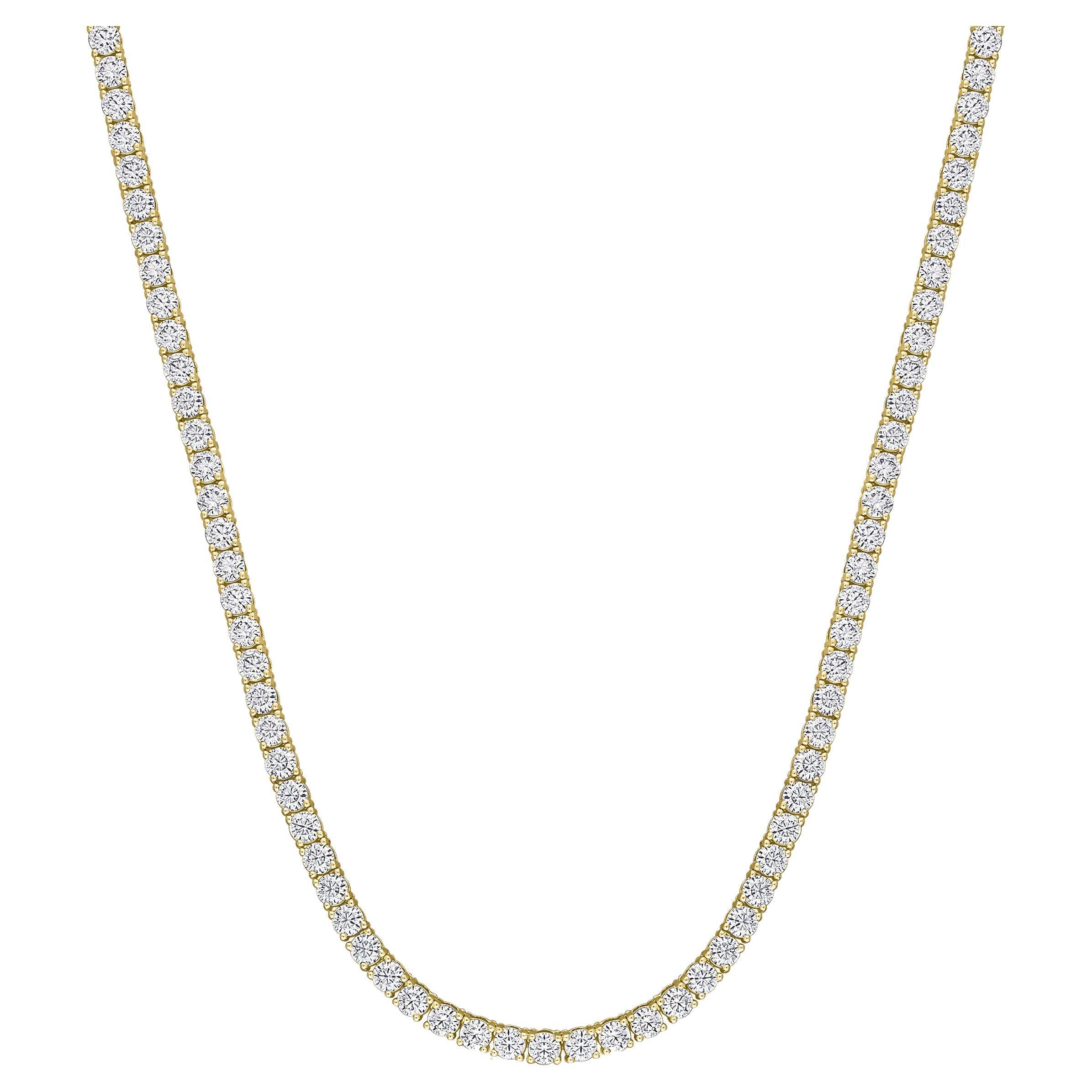 18 Carat Diamond Tennis Necklace in 14K Yellow Gold For Sale