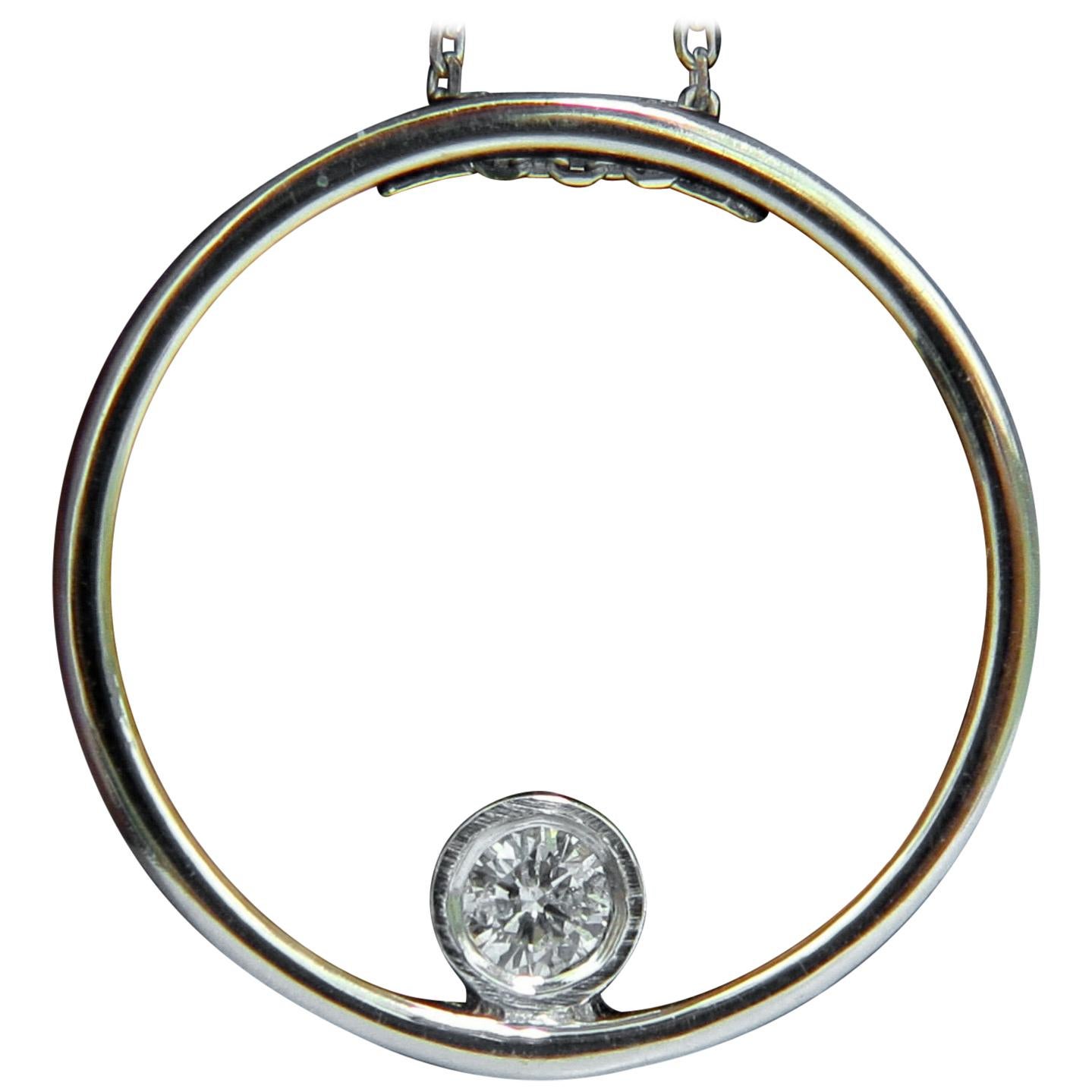.18 Carat Diamond within Circle Pendant Ring 14 Karat Elegant and Necklace