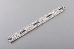 18 Carat Diamonds and 5 Carat Sapphires French Art Deco Bracelet