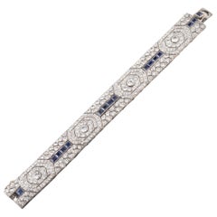 18 Carat Diamonds and 5 Carat Sapphires French Art Deco Bracelet
