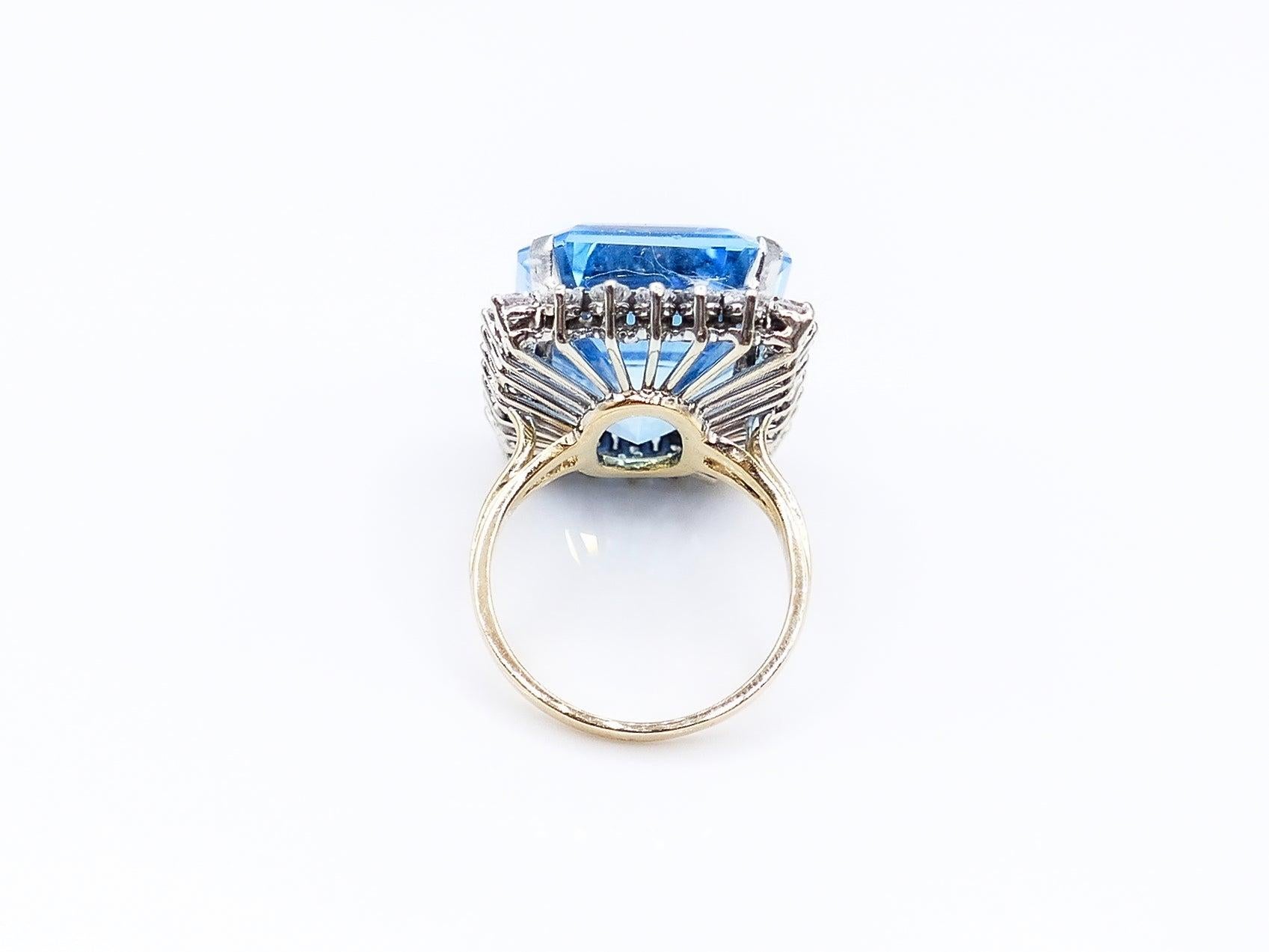 Modern 18 Carat Emerald Cut London Blue Topaz Ring For Sale