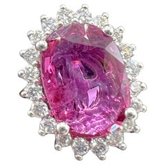 18 Carat Engagement Ring Set Pink Sapphire Surrounded by Diamonds