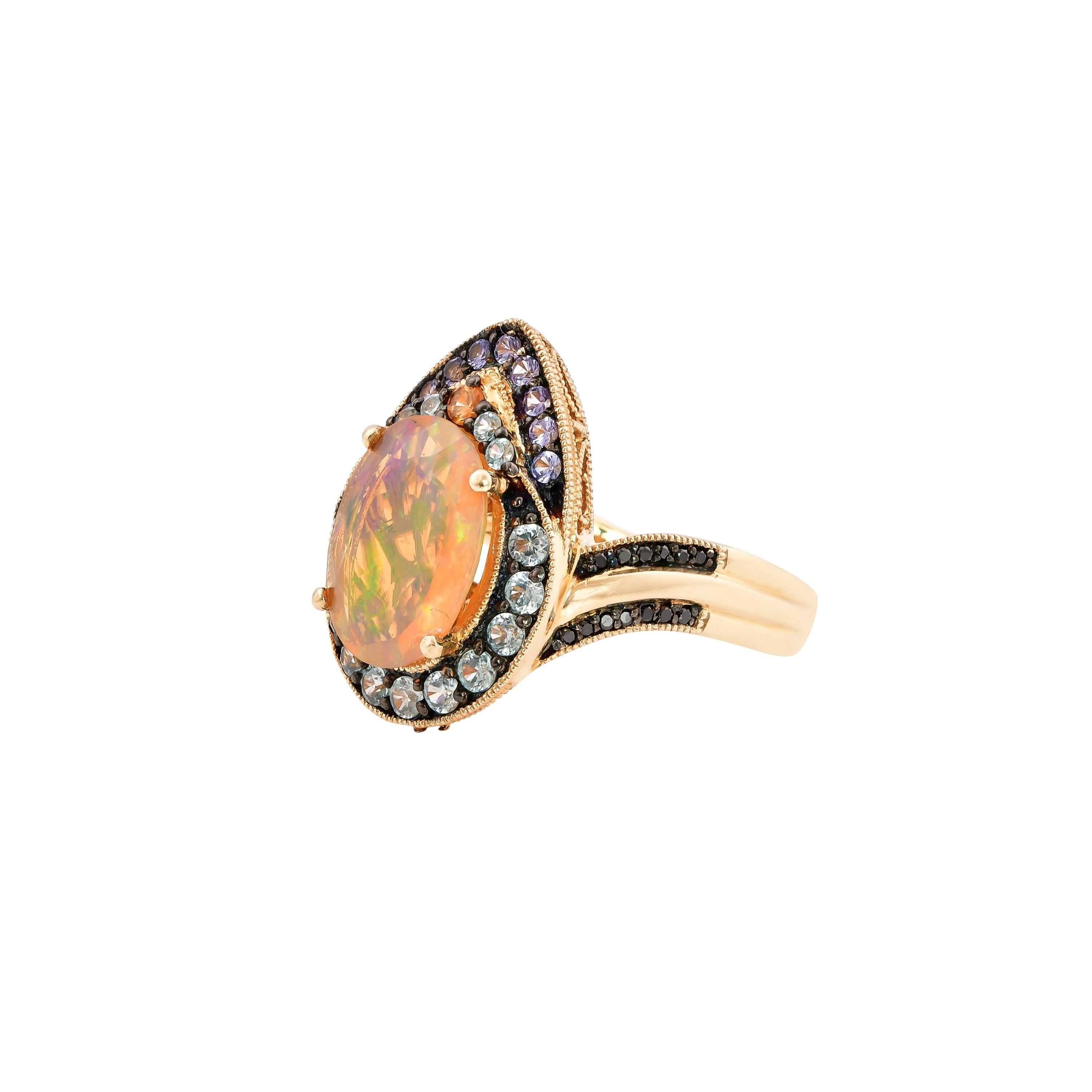 Contemporary 1.8 Carat Ethiopian Opal Ring in 14 Karat Yellow Gold with Diamonds For Sale