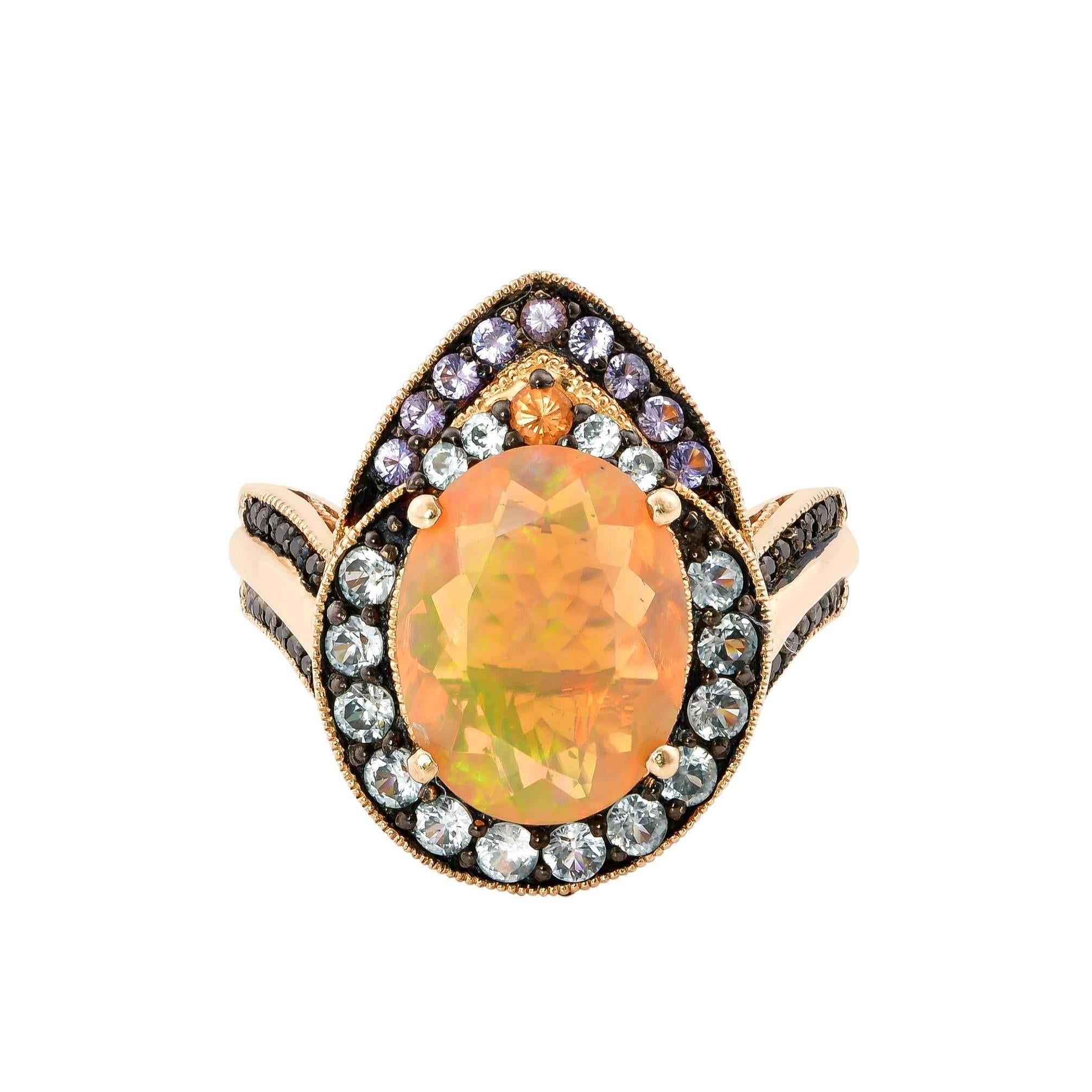 Oval Cut 1.8 Carat Ethiopian Opal Ring in 14 Karat Yellow Gold with Diamonds For Sale