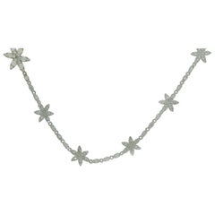 18 Carat Flower Diamond Paved White Gold Long Necklace