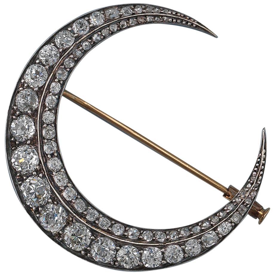 18 Carat French Crescent Brooch with Diamonds