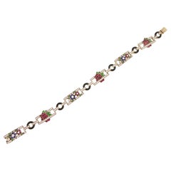 18 Carat G-VS Diamond Ruby Sapphire Onyx 18 Karat Gold Bangle Bracelet