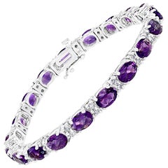 18 Carat Genuine Natural Amethyst Tennis Bracelet 14 Karat White Gold