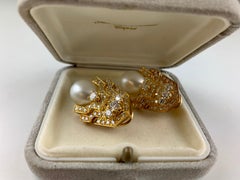 18 Carat Gold 5 Carat Brilliant White Diamond Pearl Earrings