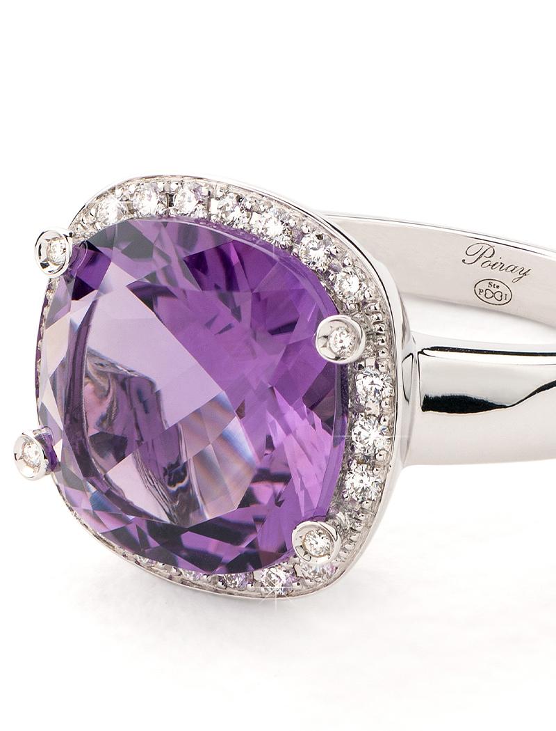 Modern 18 Carat Gold Amethyste and Diamonds Ring, White Gold, Filles Antik Collection For Sale