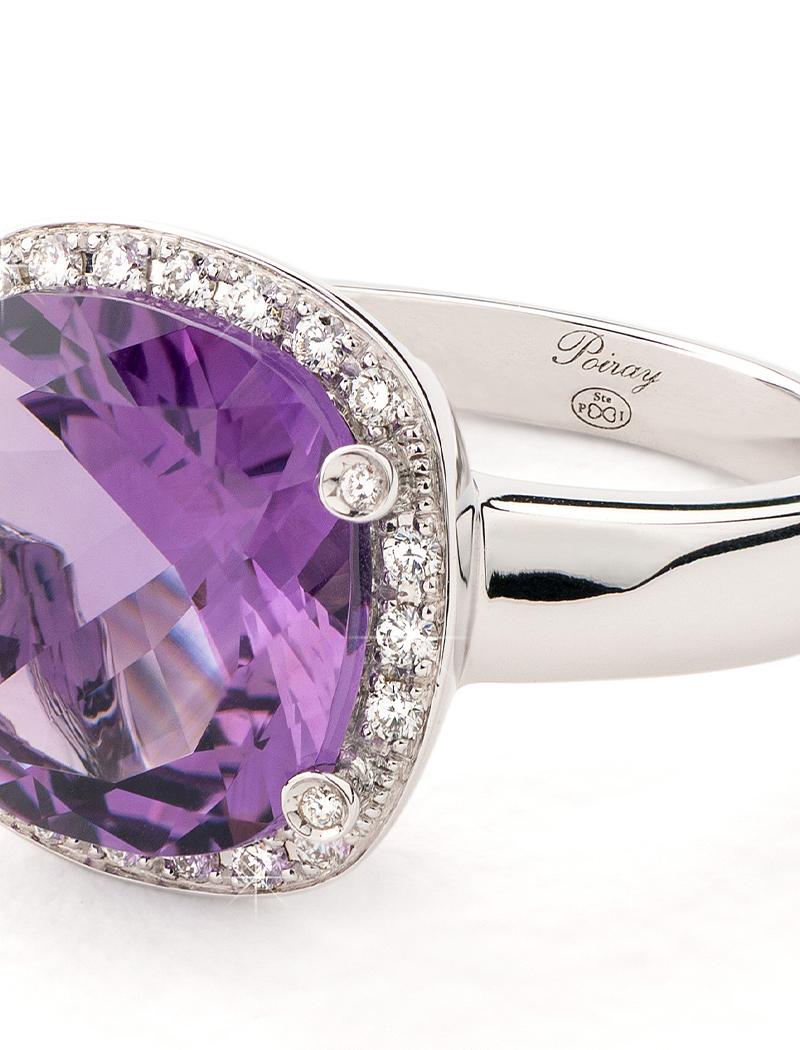 Brilliant Cut 18 Carat Gold Amethyste and Diamonds Ring, White Gold, Filles Antik Collection For Sale