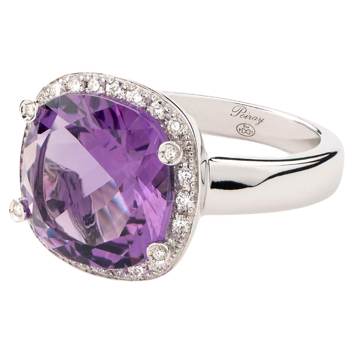 18 Carat Gold Amethyste and Diamonds Ring, White Gold, Filles Antik Collection For Sale