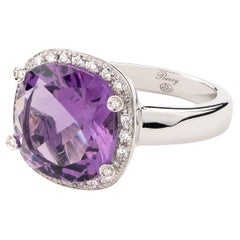 18 Carat Gold Amethyste and Diamonds Ring, White Gold, Filles Antik Collection
