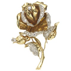 18 Carat Gold and Diamond Rose Brooch