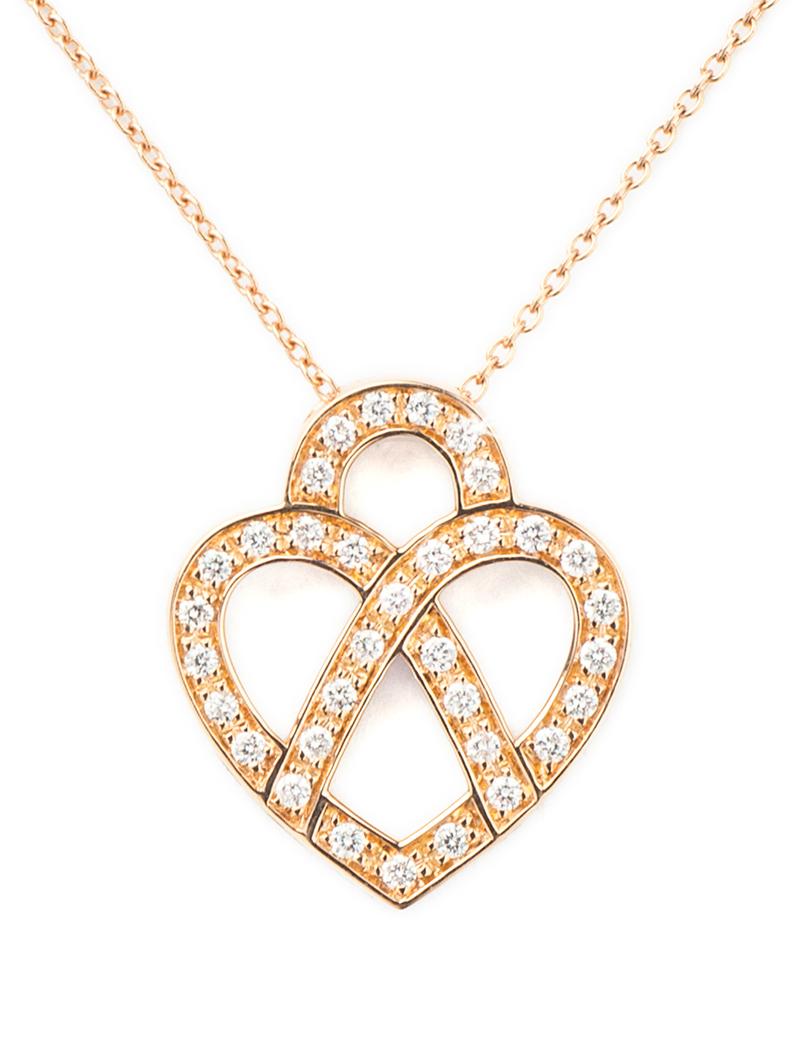 Modern 18 Carat Gold and Diamonds Necklace, Rose Gold, Cœur Entrelacé Collection For Sale