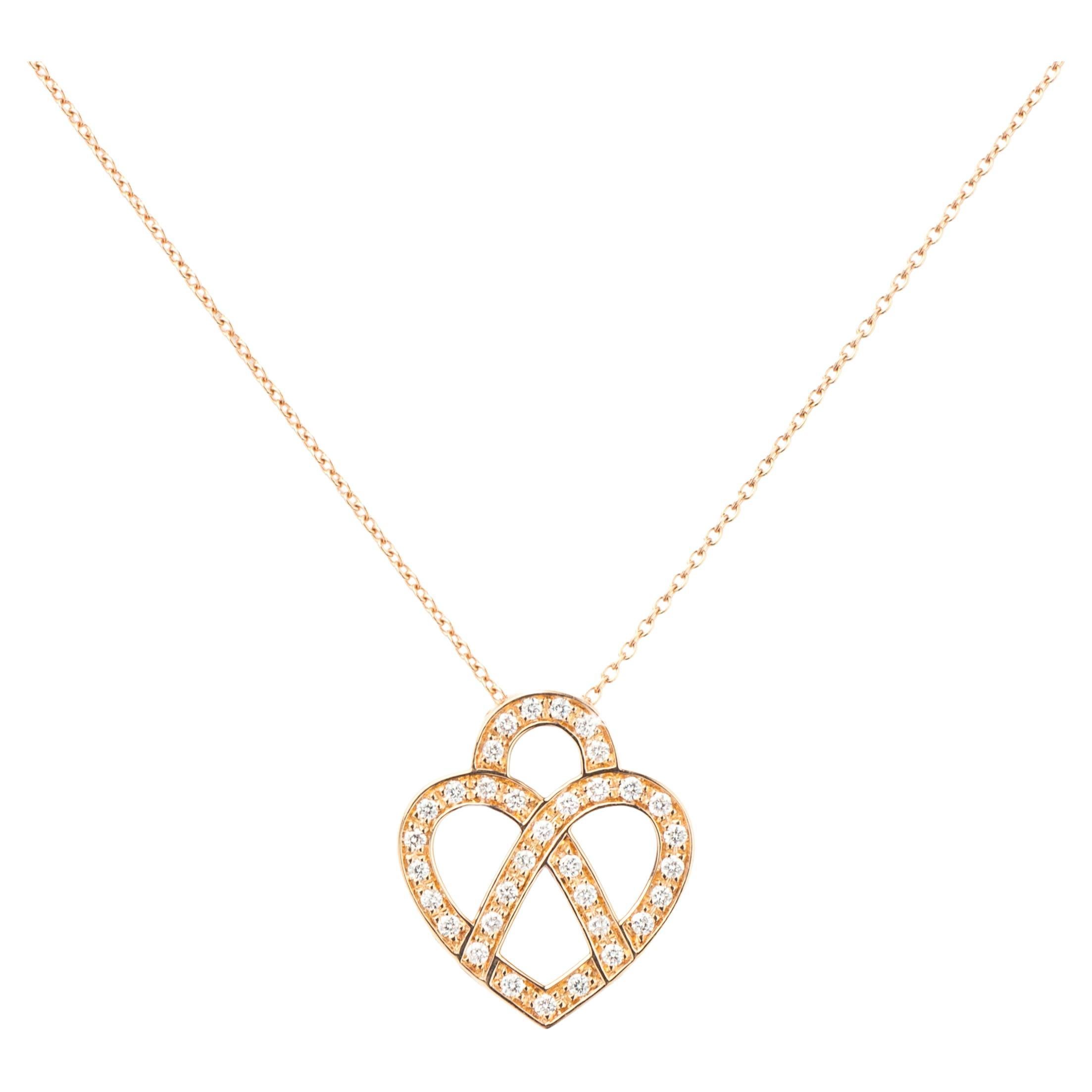 18 Carat Gold and Diamonds Necklace, Rose Gold, Cœur Entrelacé Collection For Sale