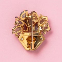 18 carat Gold and gemstone flower basket brooch