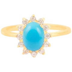 18 Carat Gold and High Quality Diamond Turquoise Engagement Ring