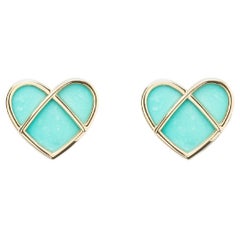 Boucles d'oreilles or 18 carats et turquoise, or jaune, collection L'attrape Coeur