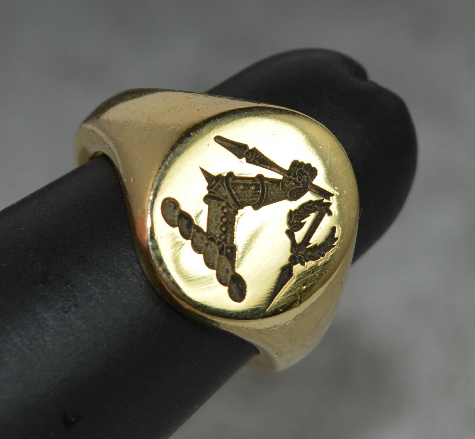 18 Carat Gold Armoured Arm Holding Spear Intaglio Seal Signet Ring 1
