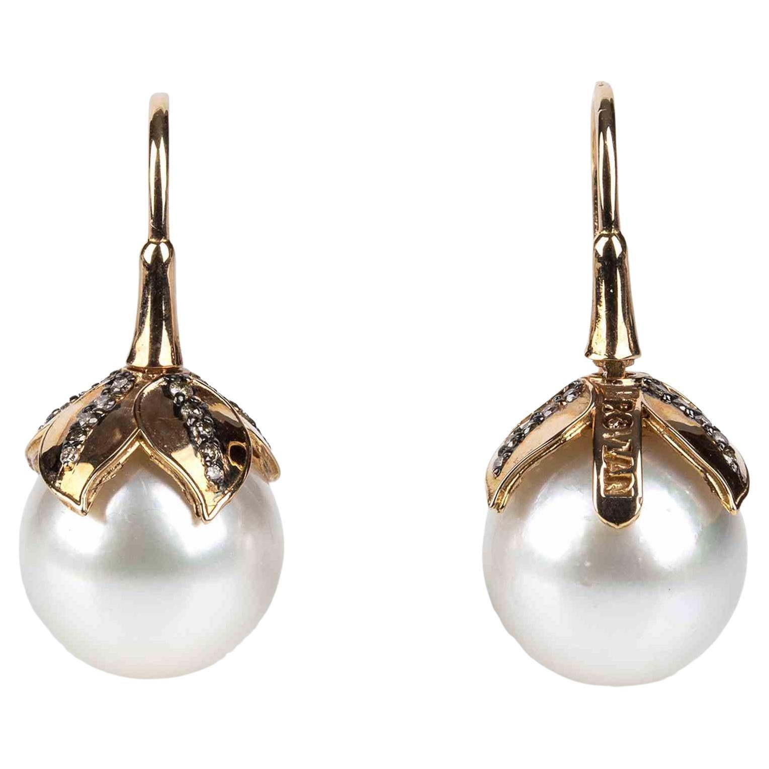 Gold, Australian Pearls and Black Diamonds, Rovian Earrings For Sale at  1stDibs