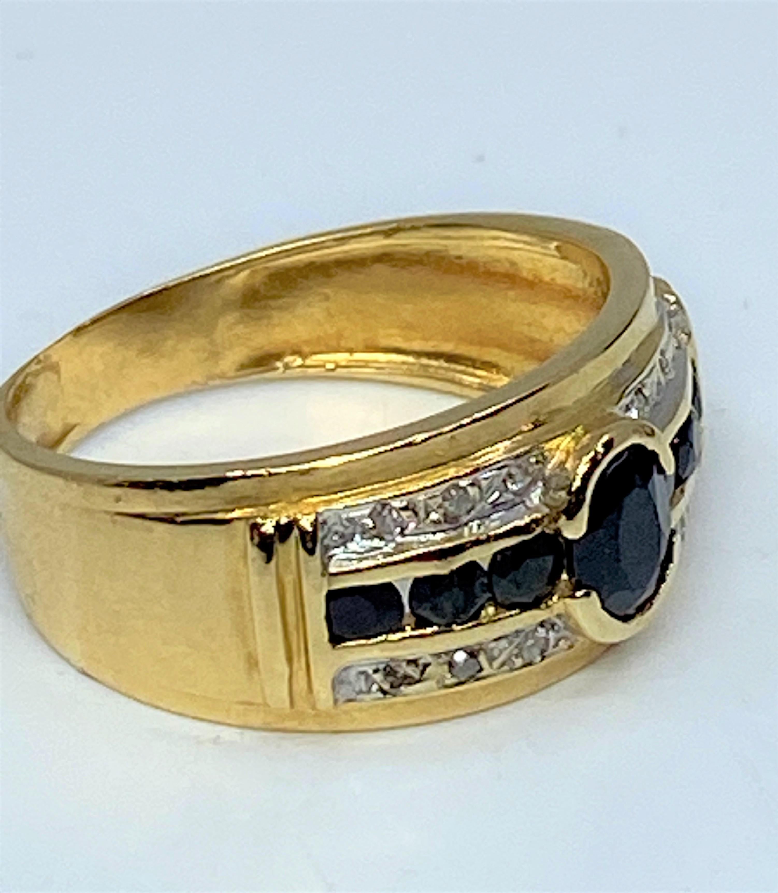 Art Deco 18 Carat Gold Bangle Ring Set with Sapphires and Diamonds
