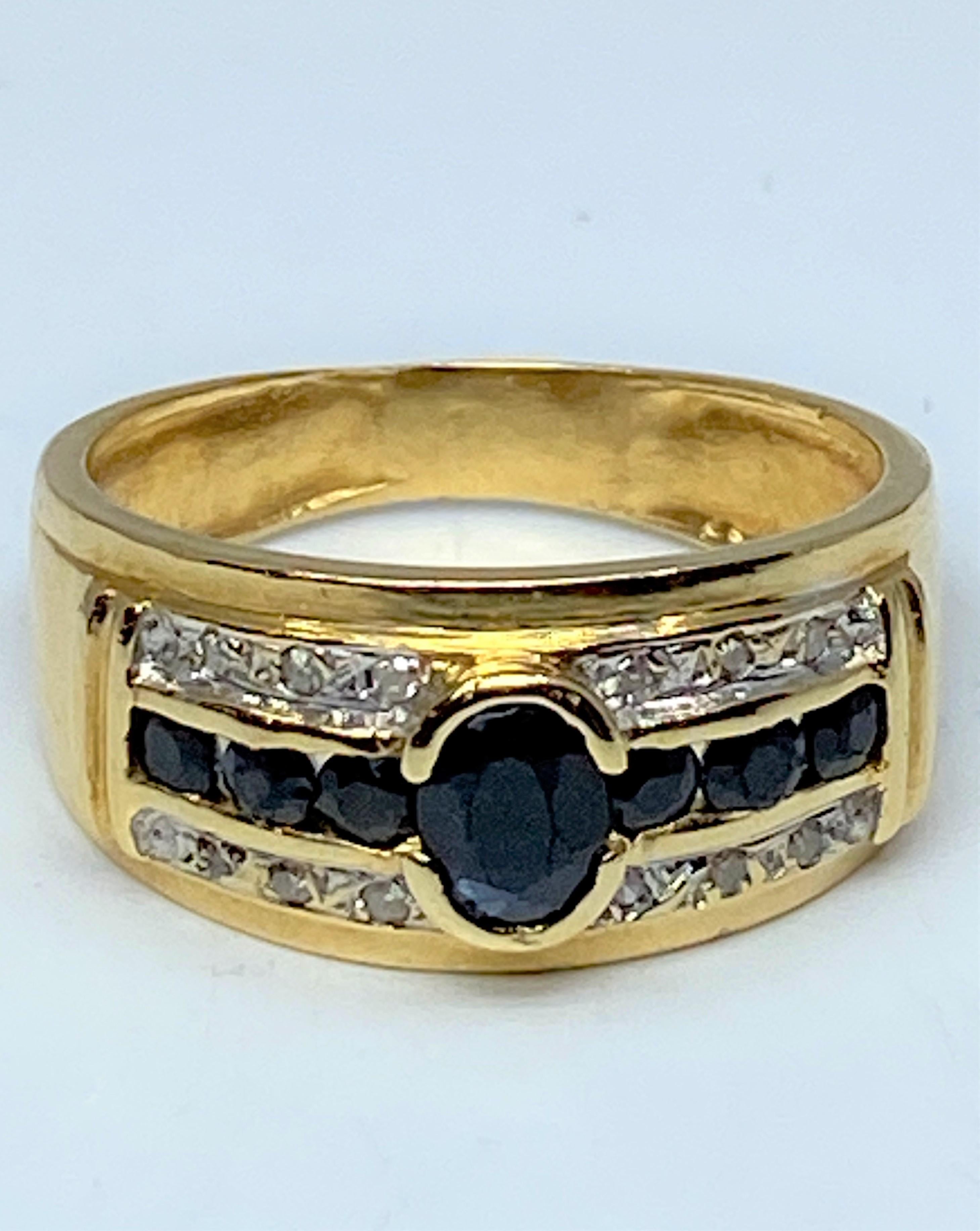 18 Carat Gold Bangle Ring Set with Sapphires and Diamonds 3