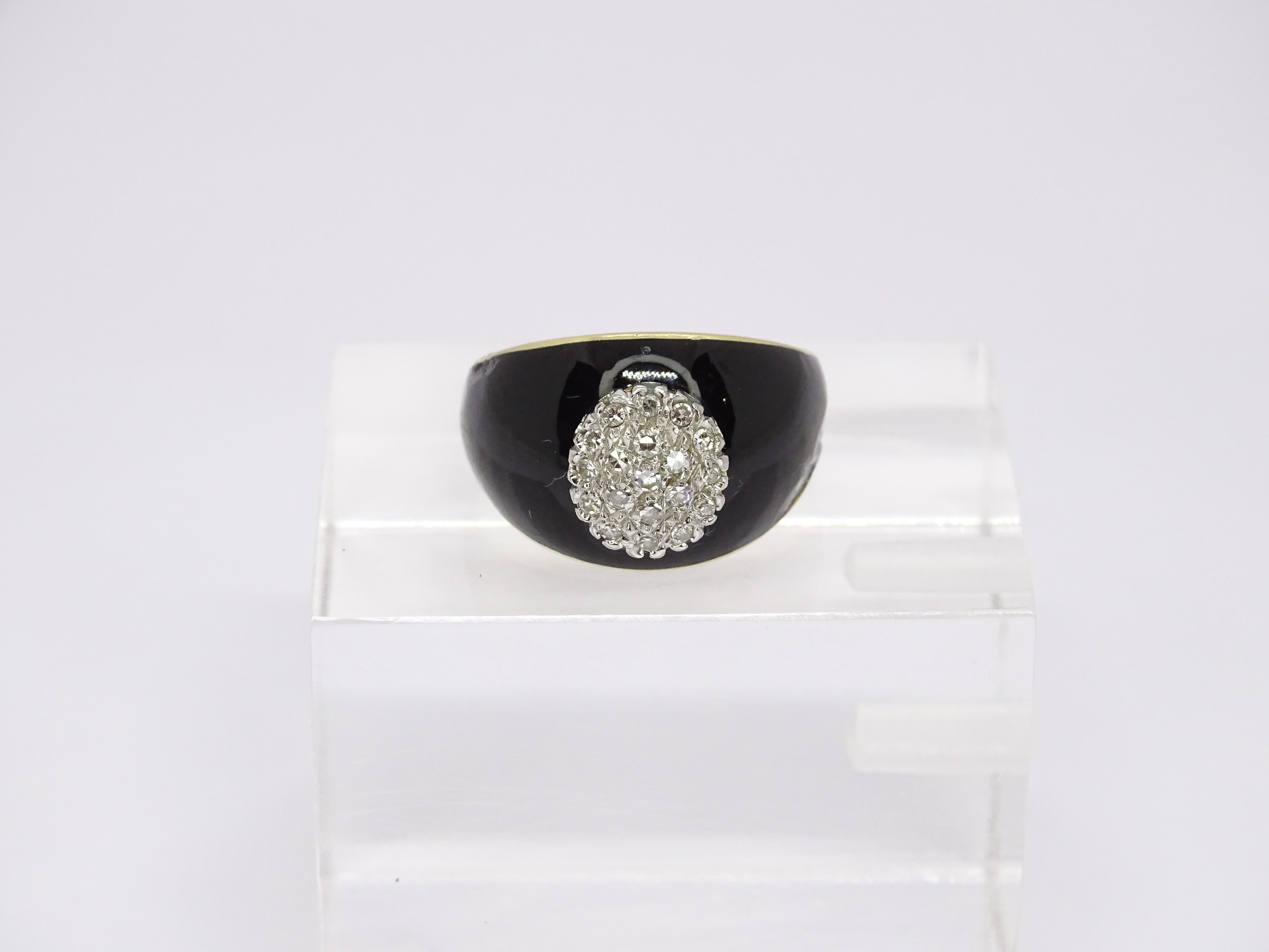 18 carat Gold black onyx - Diamond Ring  onyx In Good Condition In VALLADOLID, ES