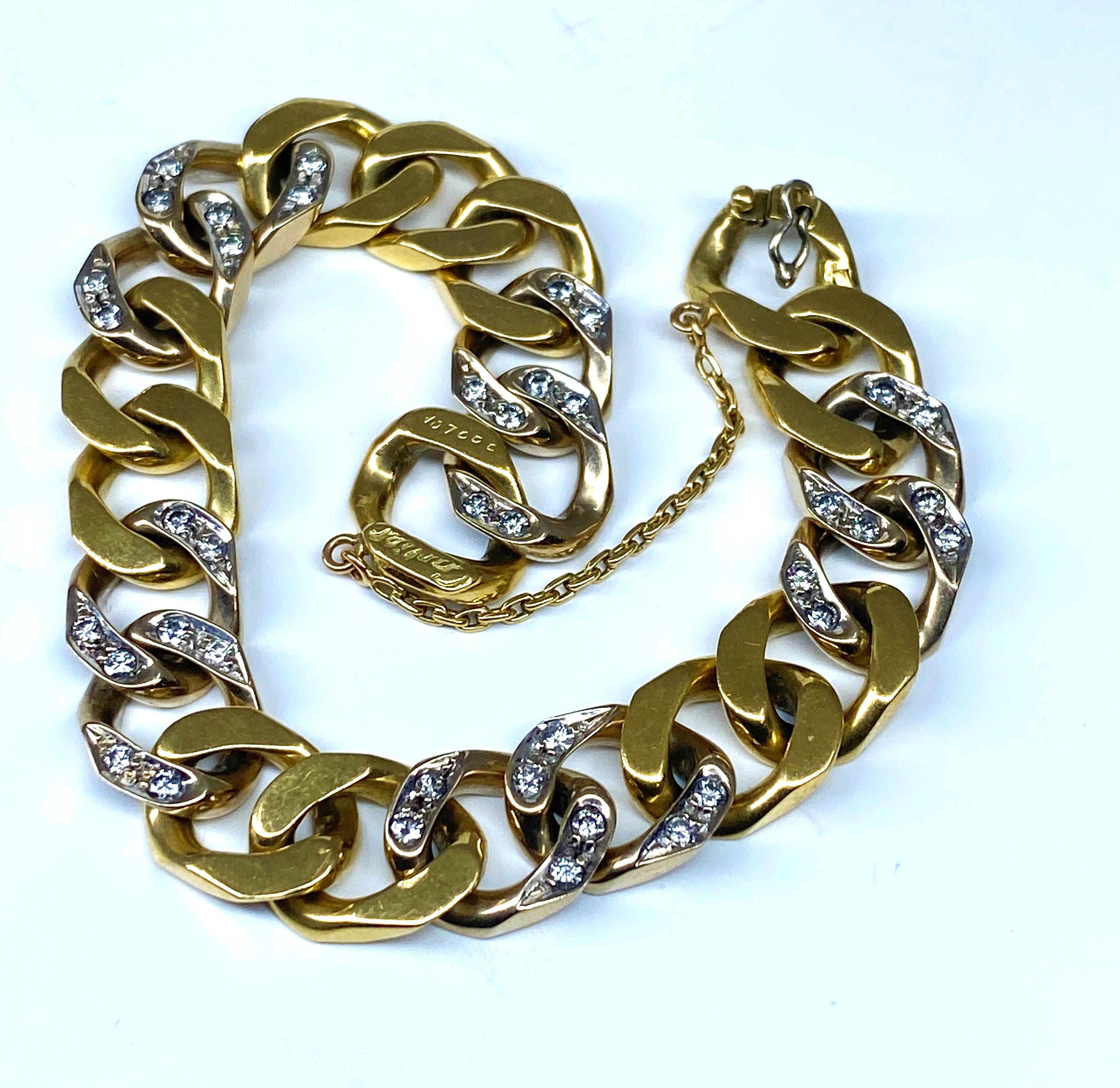 18 carat gold bracelet, gourmette links set with diamonds, signed CARTIER  For Sale 1