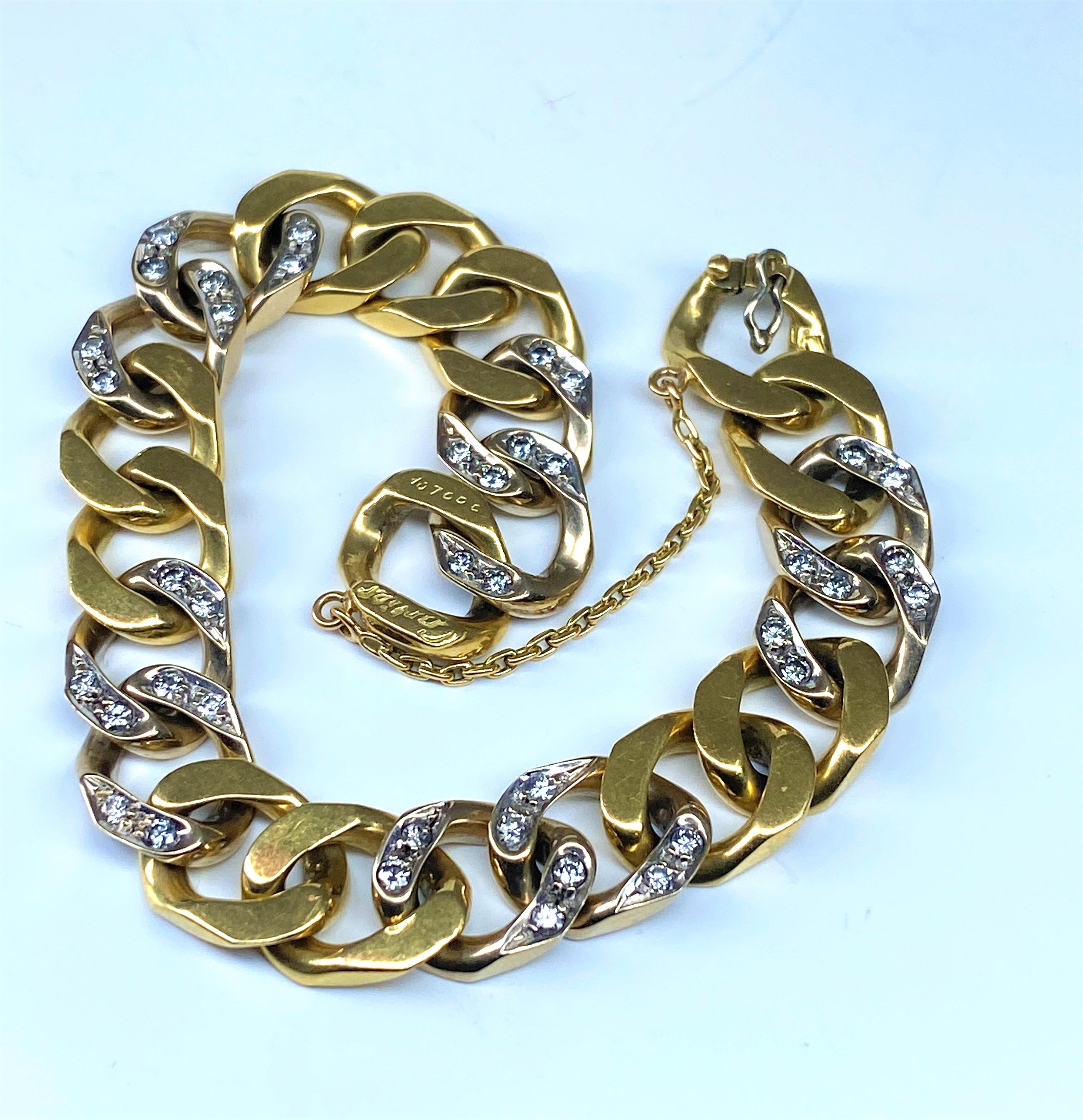 18 carat gold bracelet, gourmette links set with diamonds, signed CARTIER  For Sale 2