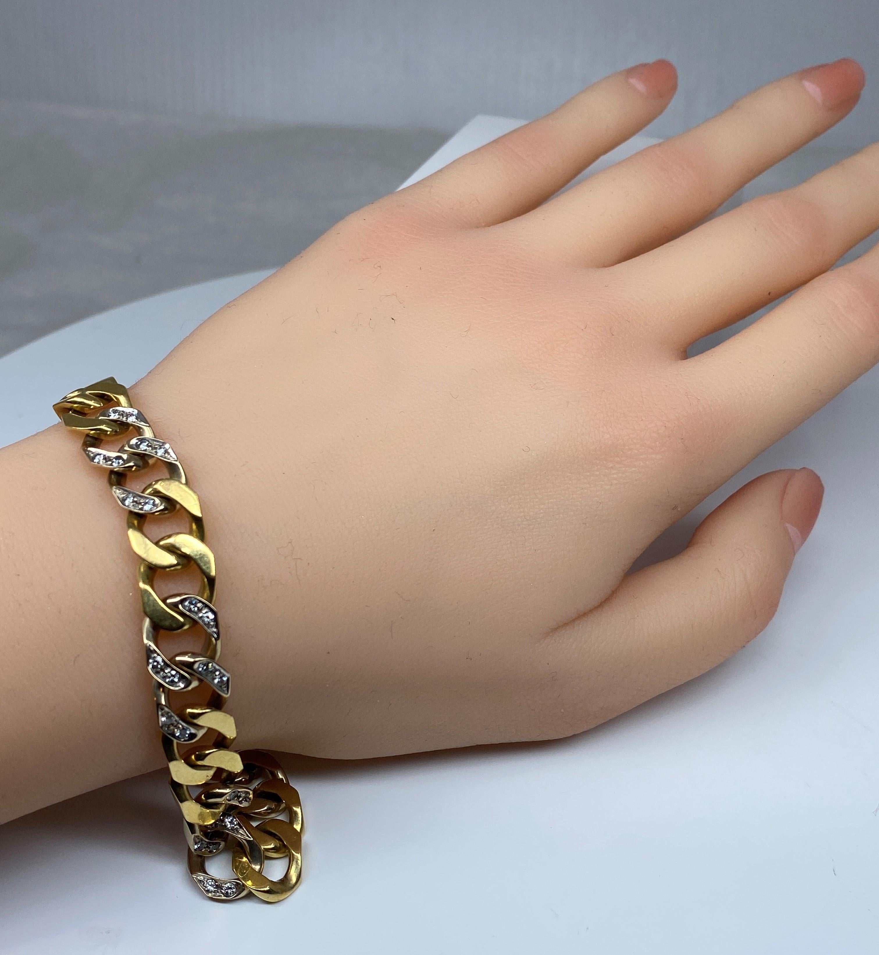 Modern 18 carat gold bracelet, gourmette links set with diamonds, signed CARTIER  For Sale