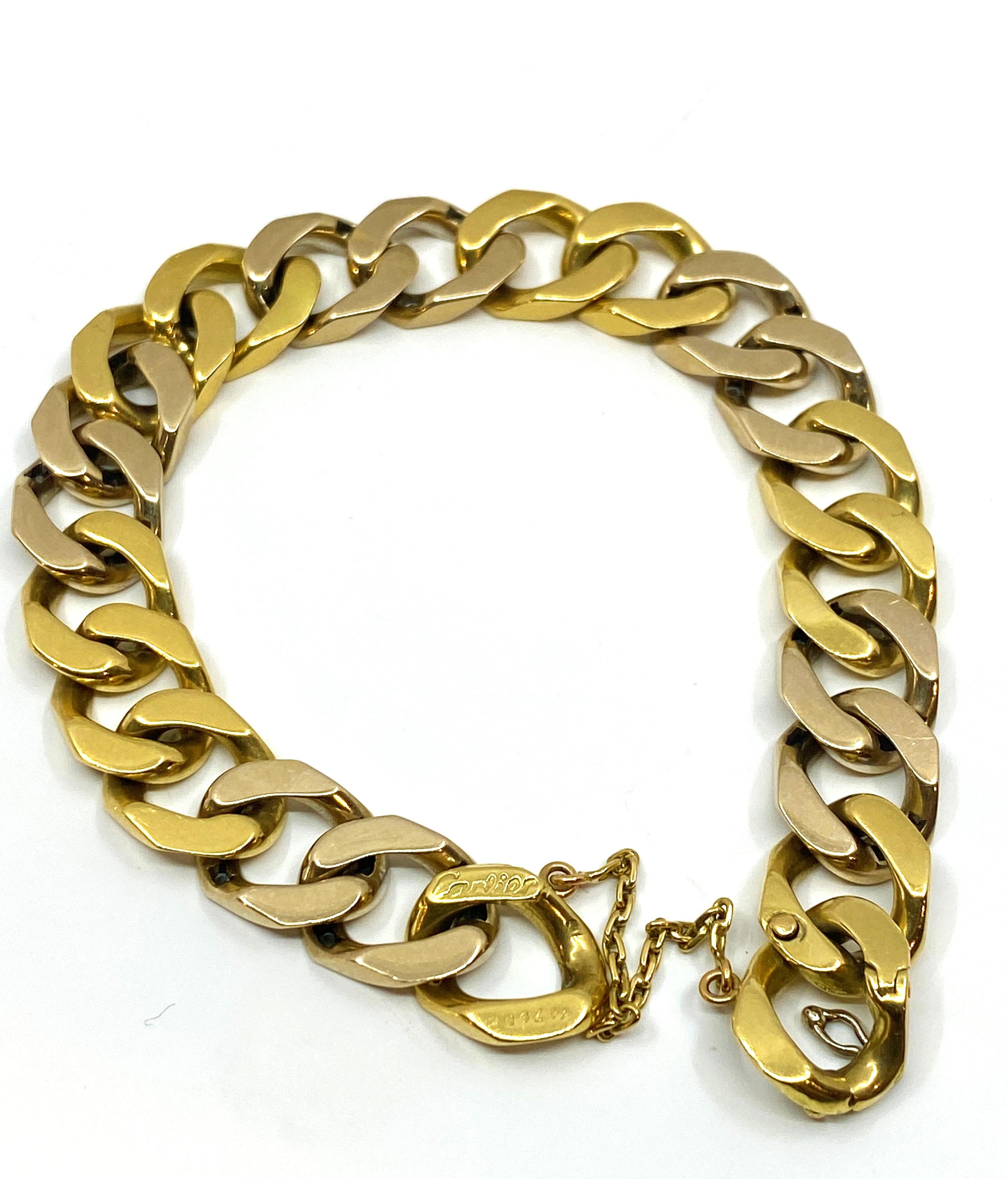 18 carat gold bracelet, gourmette links set with diamonds, signed CARTIER  In Good Condition For Sale In VERSAILLES, FR