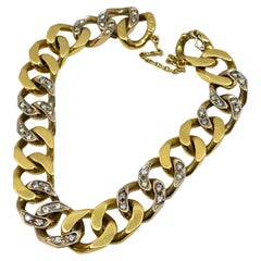 18 carat gold bracelet, gourmette links set with diamonds, signed CARTIER 