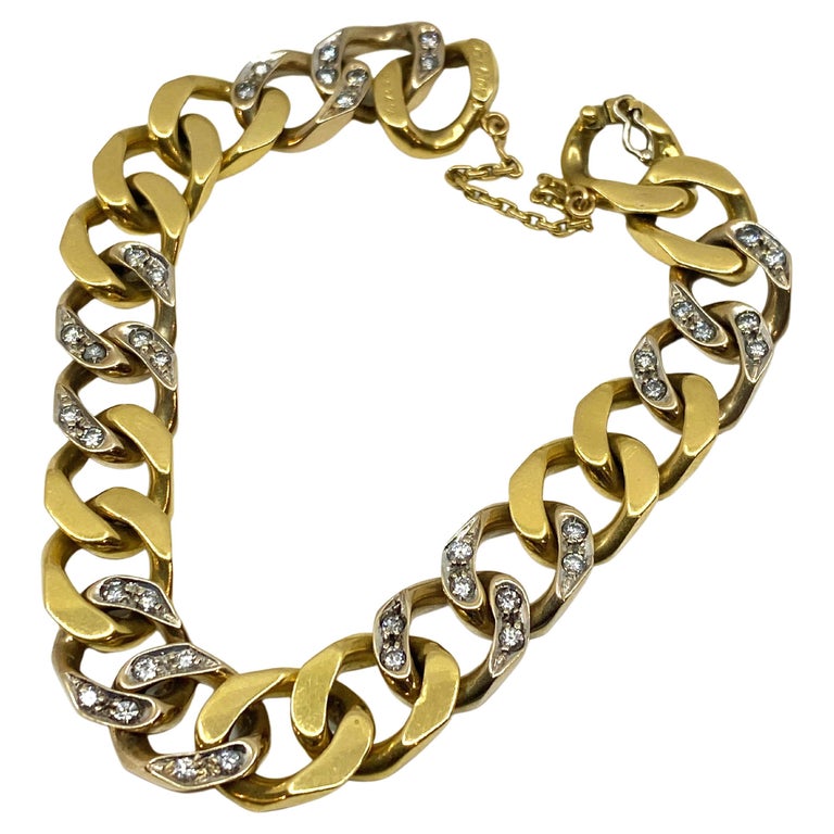 Gourmette En Or Jaune 14 Carats Sertie De Diamants - Occasion Très Bon état, Sans Marque