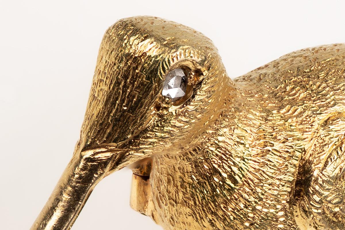 18 Carat Gold Brooch of a Snipe Game Bird with Diamond Eye, English, circa 1880 In Good Condition For Sale In London, GB