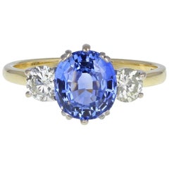 18 Carat Gold Ceylon Sapphire Diamond Three-Stone Engagement Ring