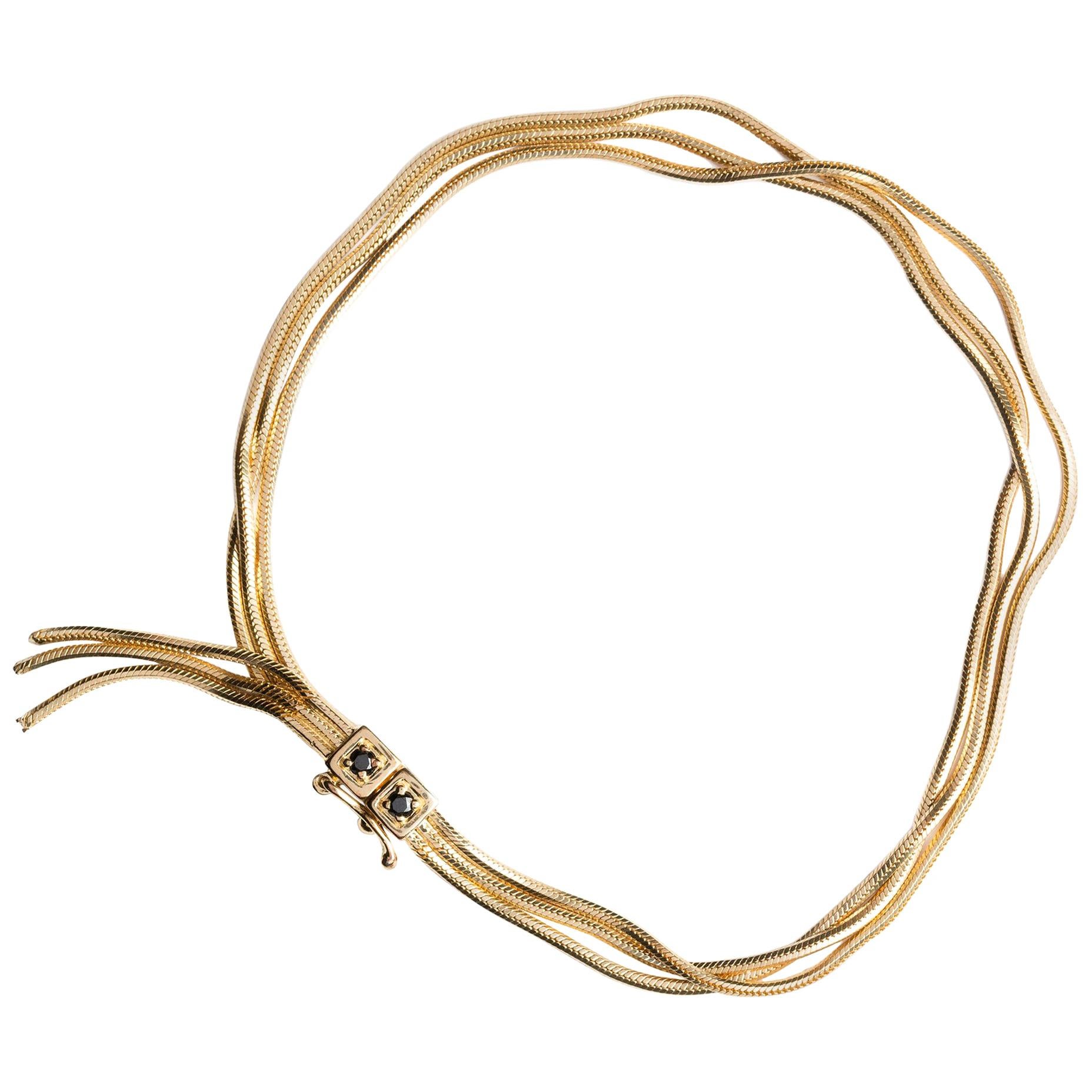 18 Carat Gold Chain and Black Diamonds Pavé Fringe Bracelet