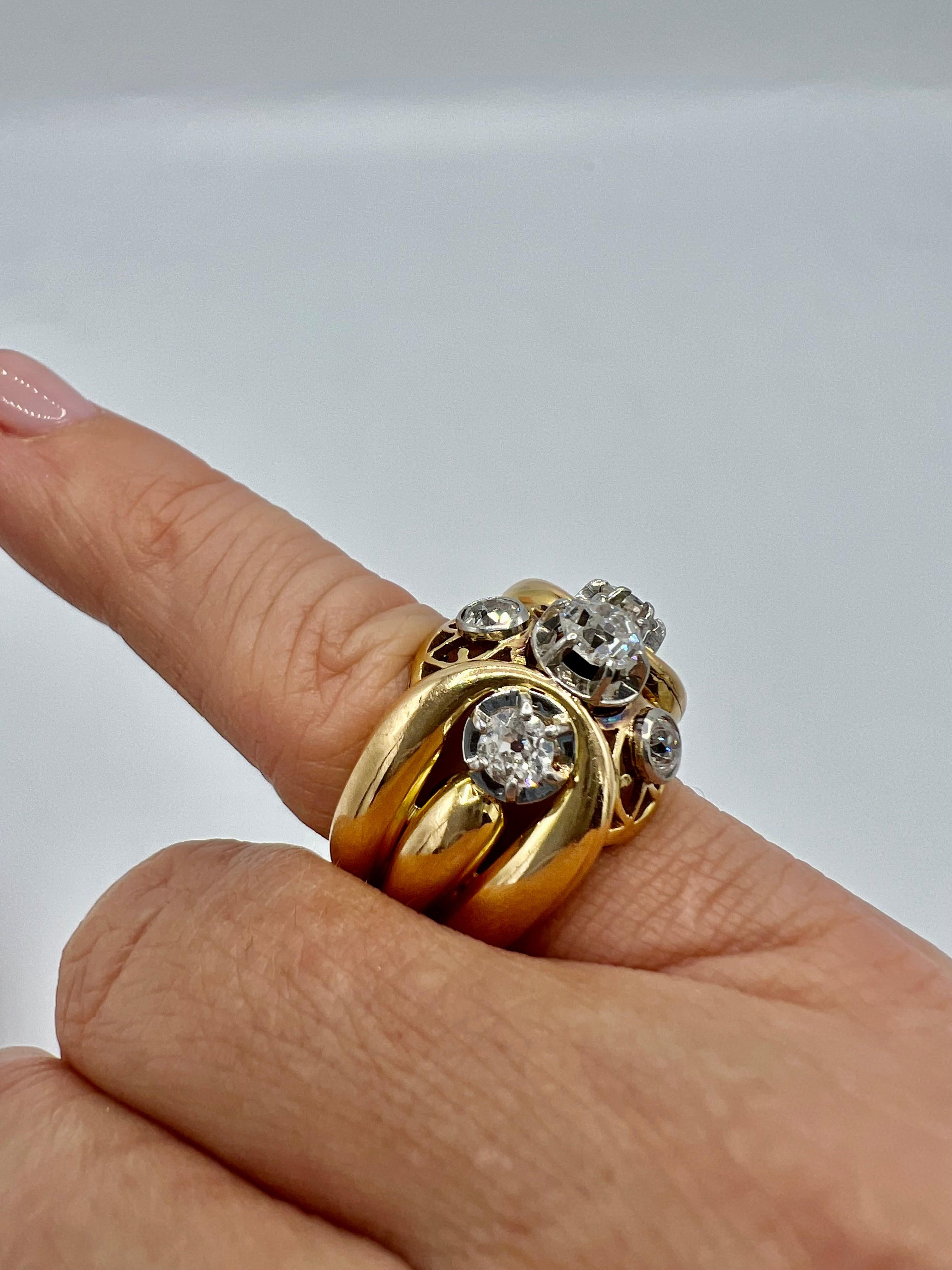 18 carat gold ring set with old cut diamonds,
1940/1950 period, named 