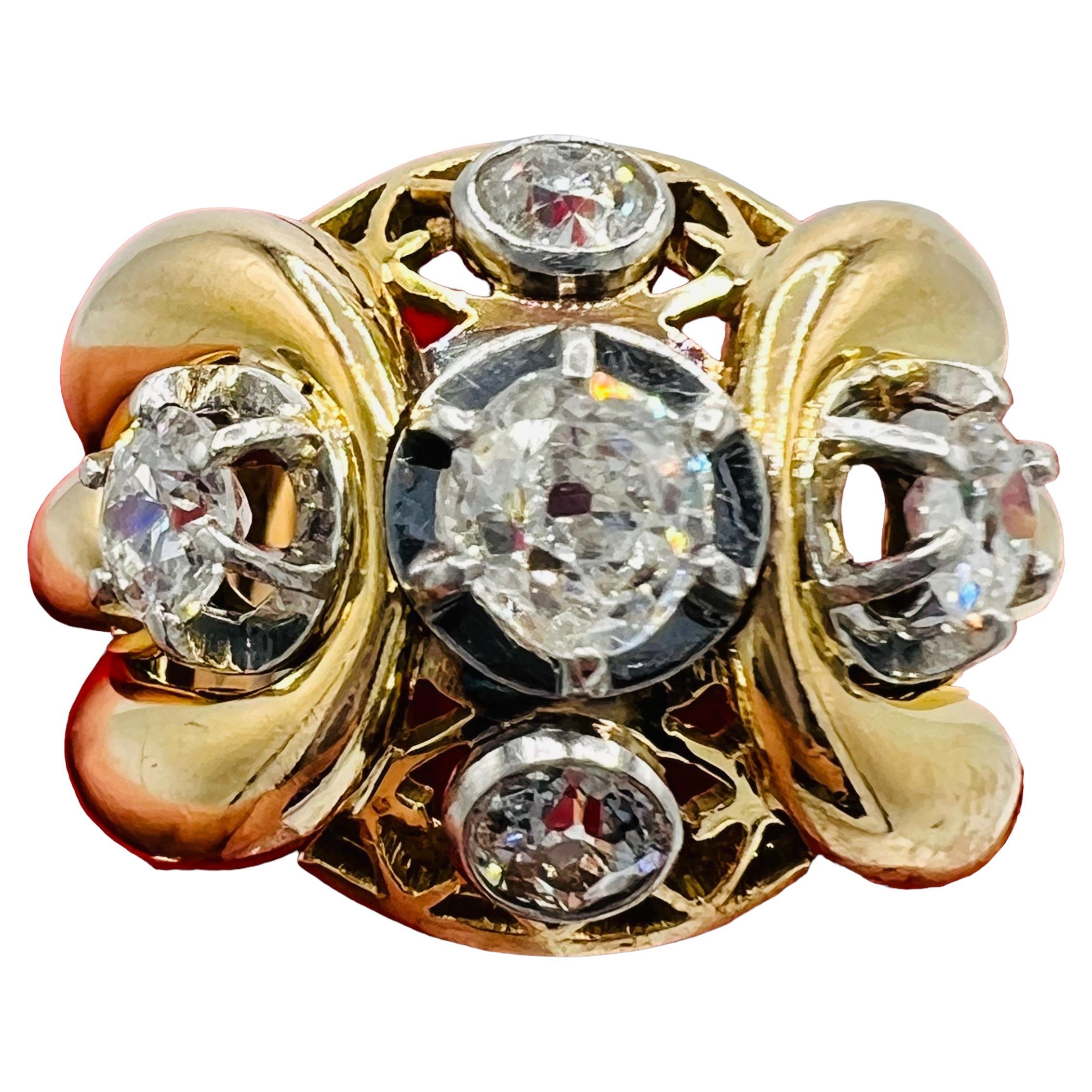 Vintage Diamond Chunky Cocktail Ring in 18 Carat Gold, French Hallmarks