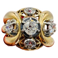 Mid Century 1.09 Carat Old Cut Diamond Gold Ornate Gypsy Ring For Sale ...