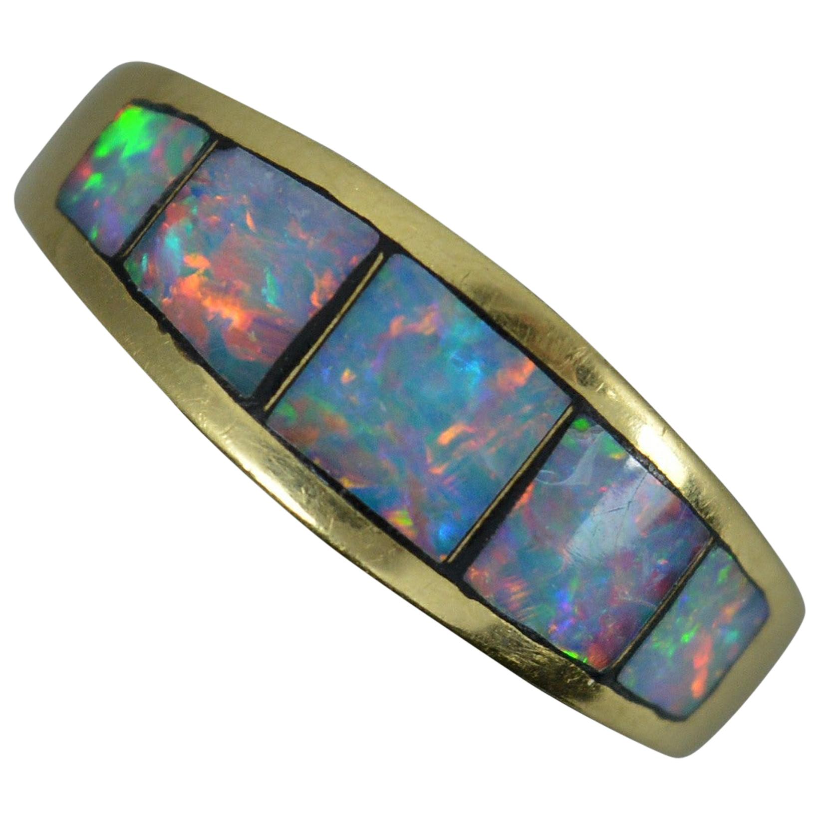 18 Carat Gold Colourful Opal Triplet Band Stack Ring