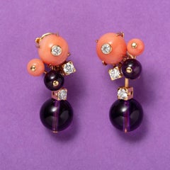 18 carat Gold Coral, Amethyst and Diamond Delice de Goa Cartier Earrings