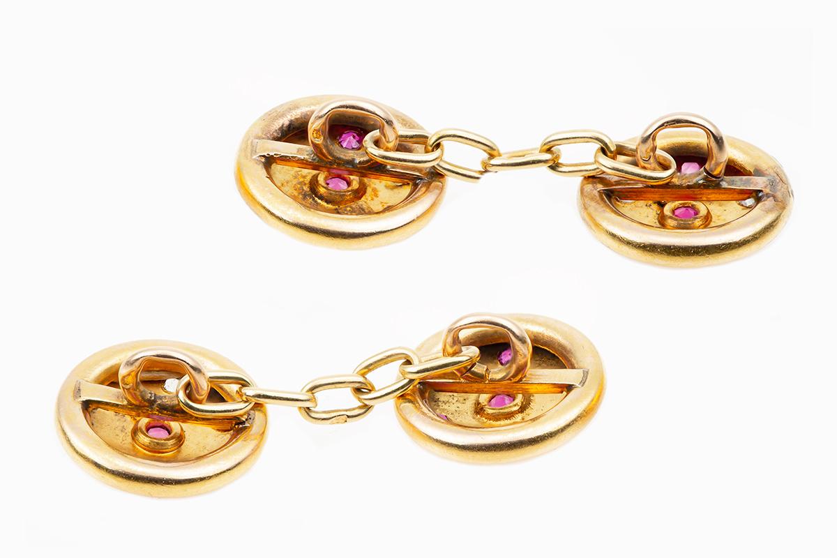 Late Victorian 18 Carat Gold Cufflinks with Rubies and Diamonds in a Star Setting, English 1890
