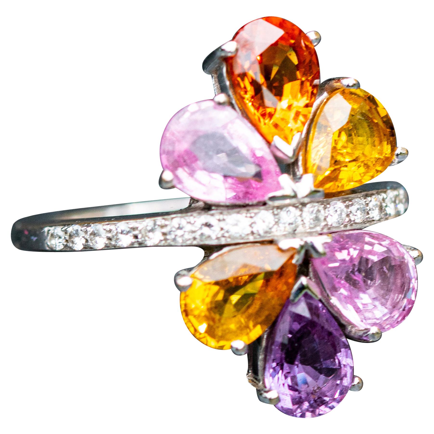 18 Carat Gold Diamond and Multi Gem Set Cluster Ring For Sale