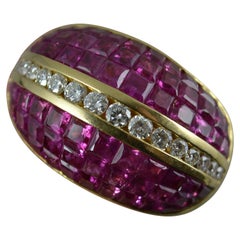 18 Carat Gold Diamond and Ruby Bombe Cluster Cocktail Ring