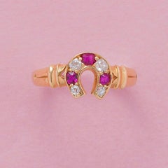 18 Carat Gold Diamond and Ruby Victorian Horse Shoe Ring