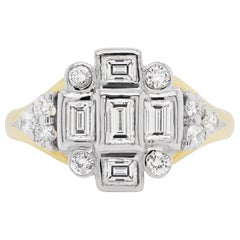 Retro 18 Carat Gold Diamond Art Deco Style Cluster Cocktail Ring