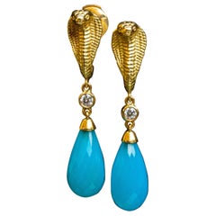 18 Carat Gold Diamond Cobra Head Drop Earrings