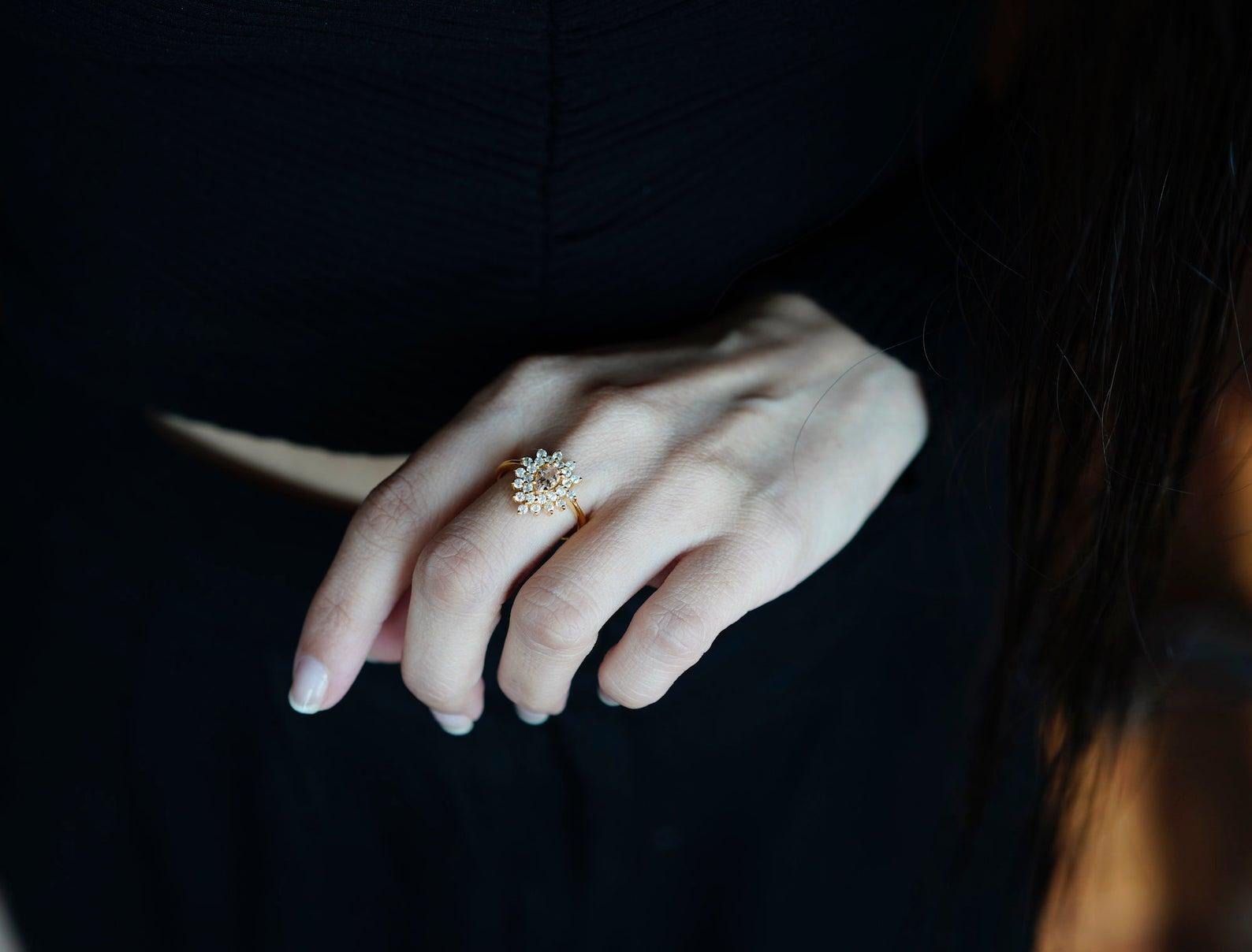 Artisan 18 Carat Gold and Diamond Morganite Engagement Ring For Sale